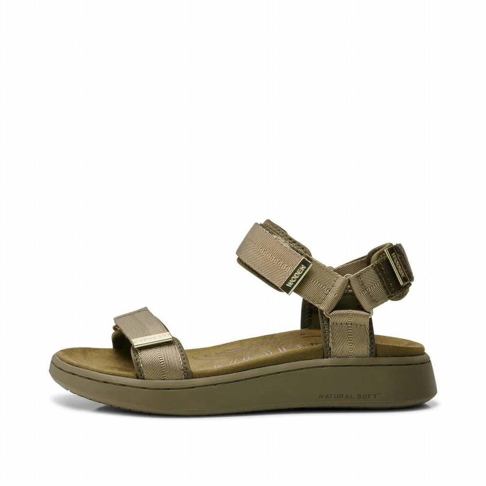 NEW WODEN women's line sandals in dark olive